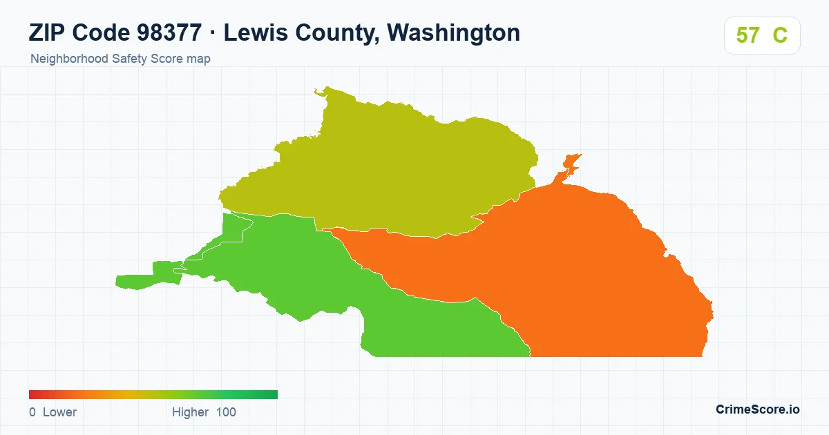 ZIP Code 98377 in Lewis County, Washington neighborhood Safety Score map