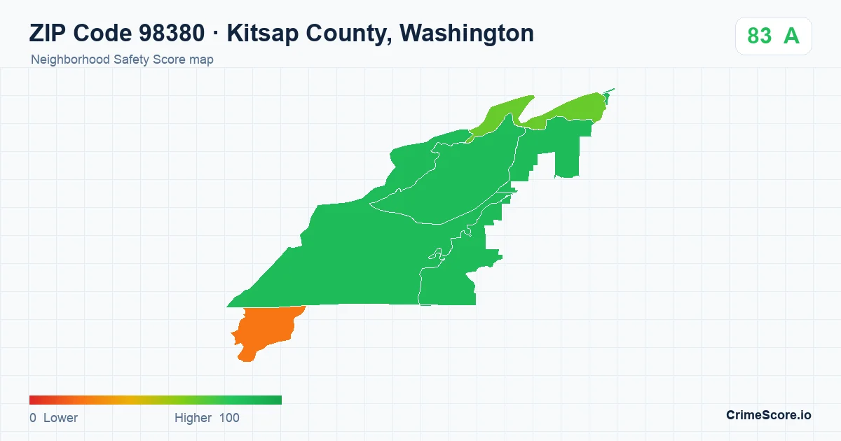 ZIP Code 98380 in Kitsap County, Washington neighborhood Safety Score map