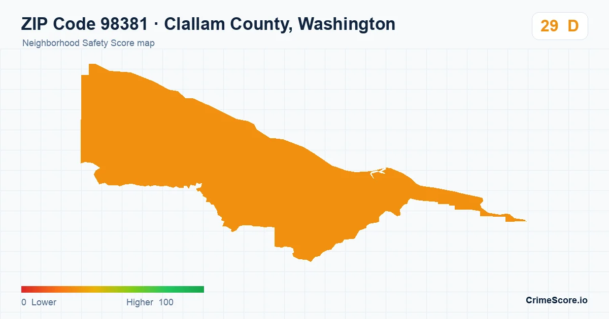 ZIP Code 98381 in Clallam County, Washington neighborhood Safety Score map