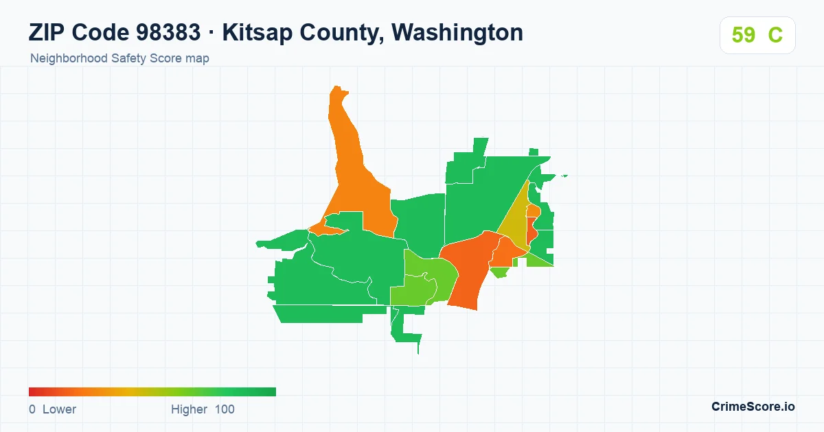 ZIP Code 98383 in Kitsap County, Washington neighborhood Safety Score map