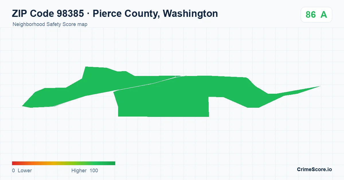 ZIP Code 98385 in Pierce County, Washington neighborhood Safety Score map