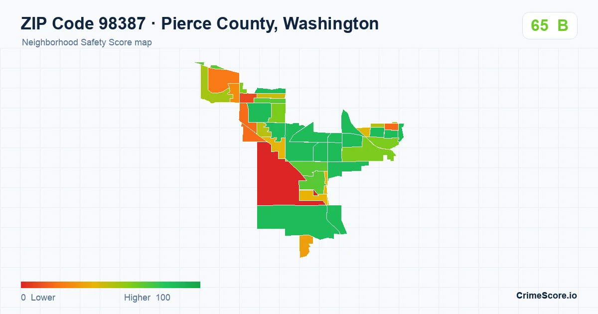 ZIP Code 98387 in Pierce County, Washington neighborhood Safety Score map