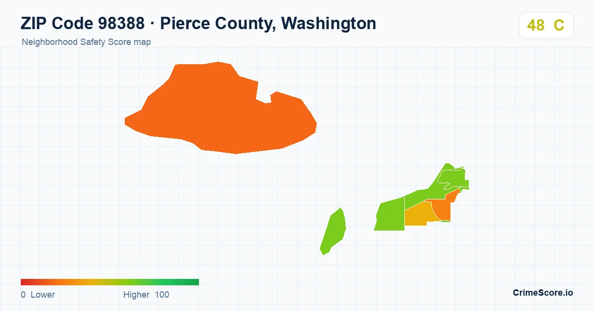 ZIP Code 98388 in Pierce County, Washington neighborhood Safety Score map