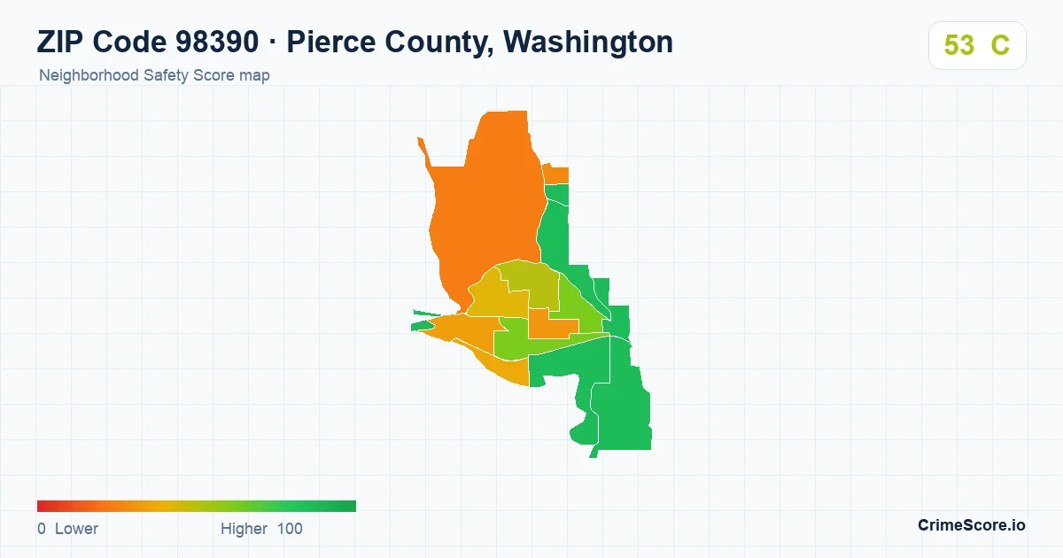ZIP Code 98390 in Pierce County, Washington neighborhood Safety Score map