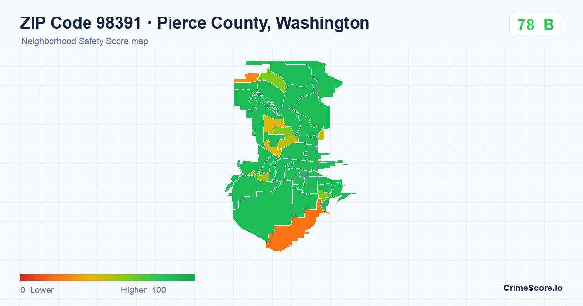 ZIP Code 98391 in Pierce County, Washington neighborhood Safety Score map