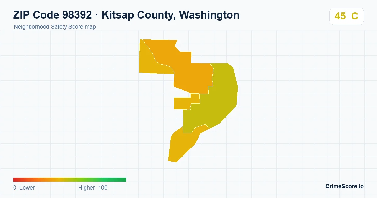 ZIP Code 98392 in Kitsap County, Washington neighborhood Safety Score map