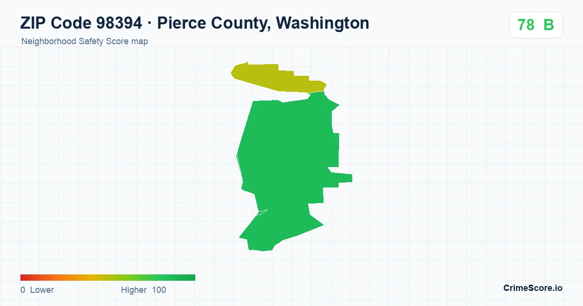 ZIP Code 98394 in Pierce County, Washington neighborhood Safety Score map
