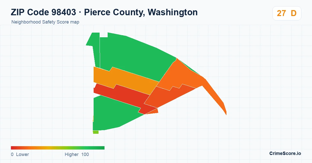 ZIP Code 98403 in Pierce County, Washington neighborhood Safety Score map