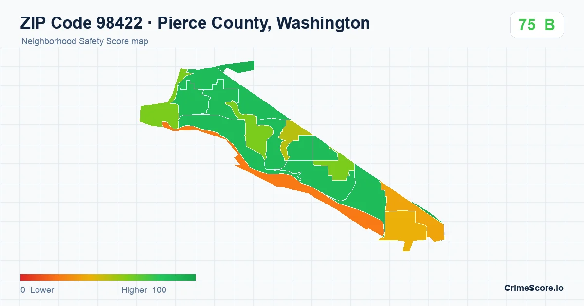ZIP Code 98422 in Pierce County, Washington neighborhood Safety Score map