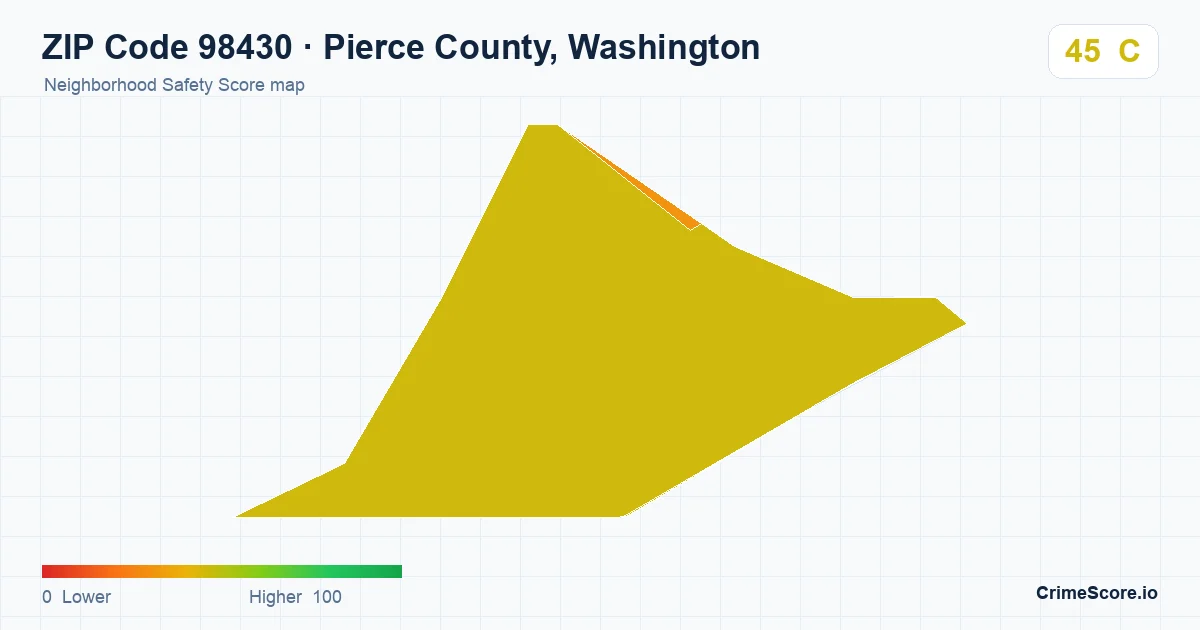 ZIP Code 98430 in Pierce County, Washington neighborhood Safety Score map