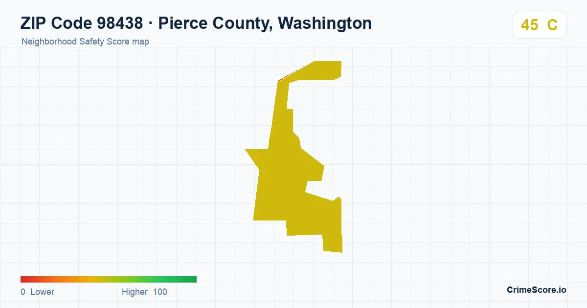 ZIP Code 98438 in Pierce County, Washington neighborhood Safety Score map