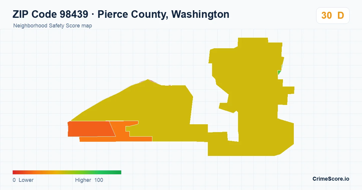 ZIP Code 98439 in Pierce County, Washington neighborhood Safety Score map