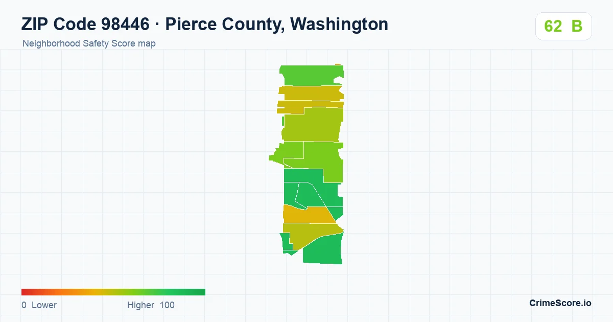 ZIP Code 98446 in Pierce County, Washington neighborhood Safety Score map