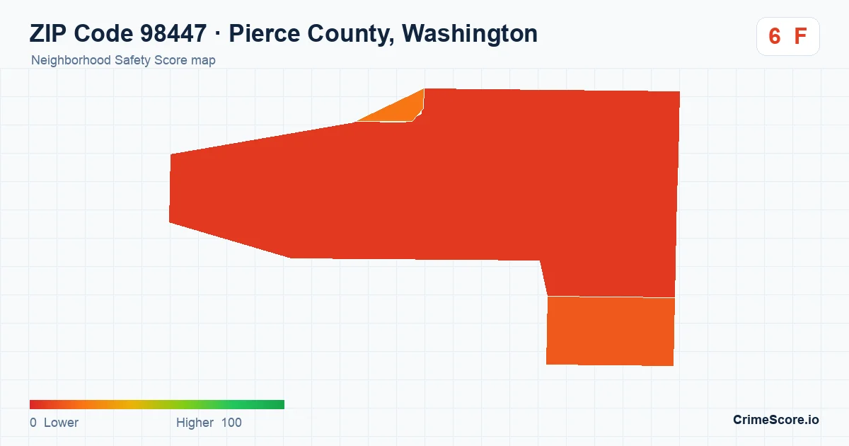 ZIP Code 98447 in Pierce County, Washington neighborhood Safety Score map