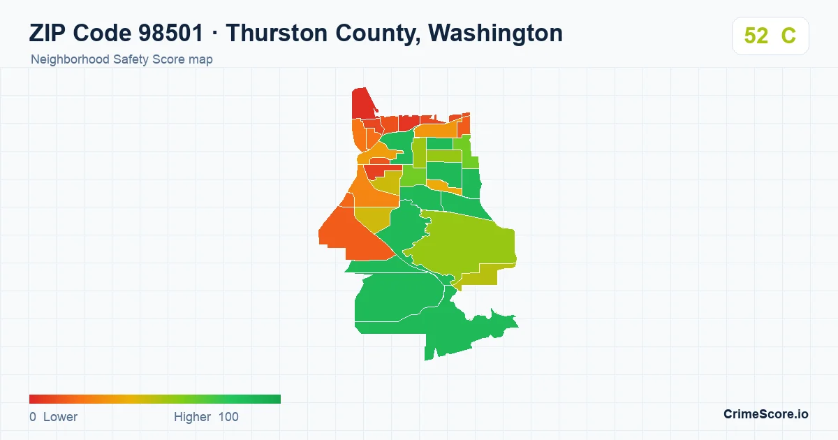 ZIP Code 98501 in Thurston County, Washington neighborhood Safety Score map