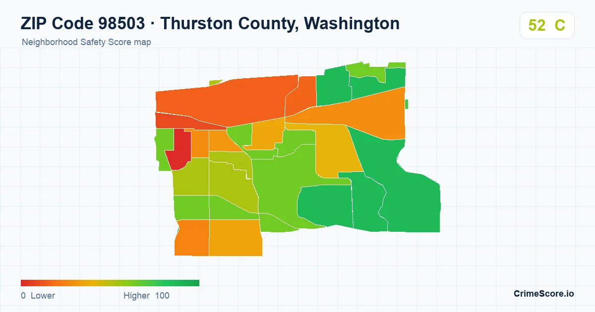 ZIP Code 98503 in Thurston County, Washington neighborhood Safety Score map