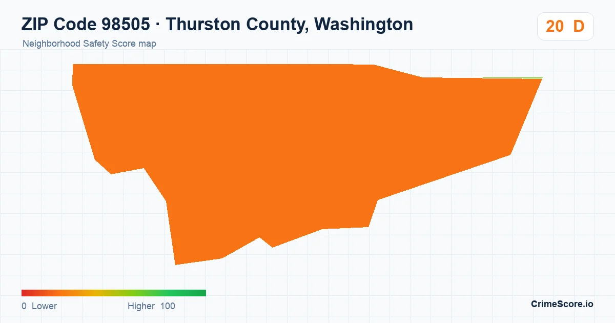 ZIP Code 98505 in Thurston County, Washington neighborhood Safety Score map
