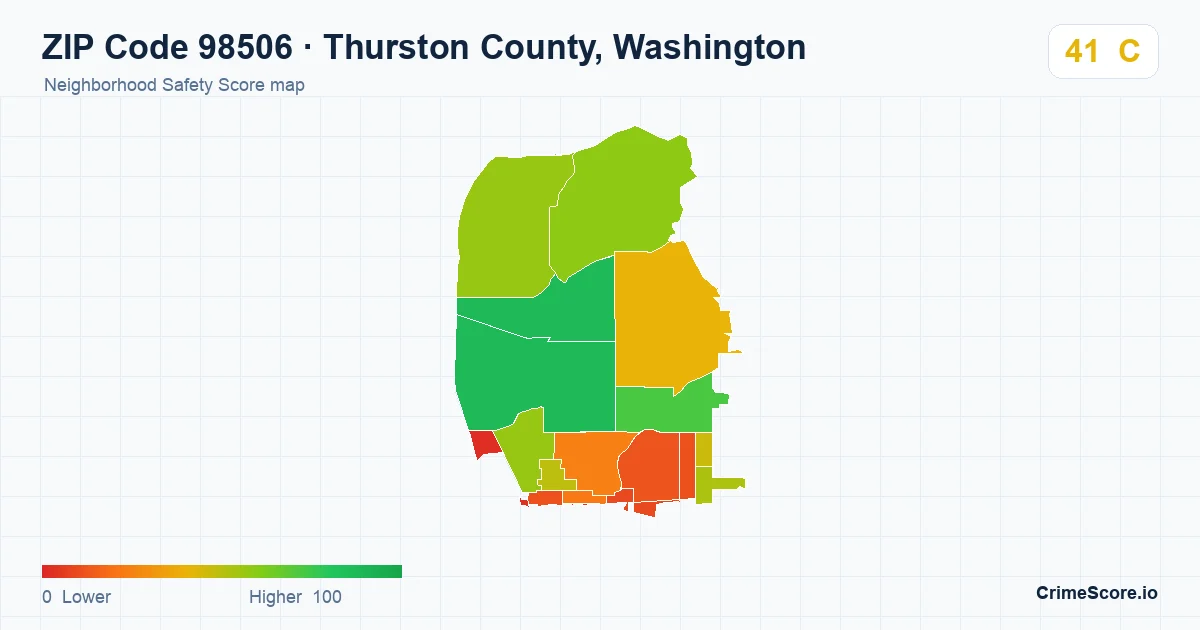 ZIP Code 98506 in Thurston County, Washington neighborhood Safety Score map
