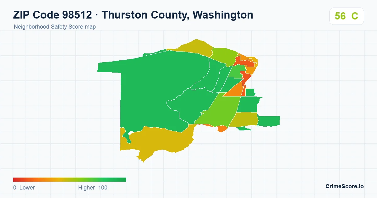ZIP Code 98512 in Thurston County, Washington neighborhood Safety Score map