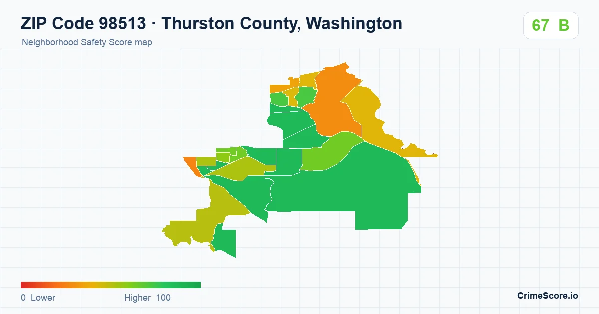 ZIP Code 98513 in Thurston County, Washington neighborhood Safety Score map