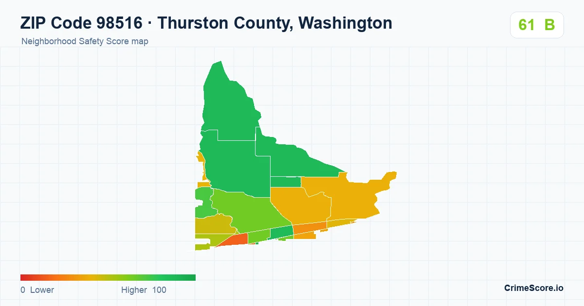 ZIP Code 98516 in Thurston County, Washington neighborhood Safety Score map
