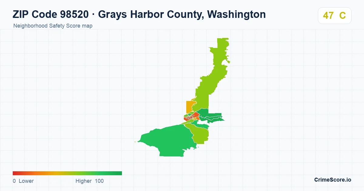 ZIP Code 98520 in Grays Harbor County, Washington neighborhood Safety Score map
