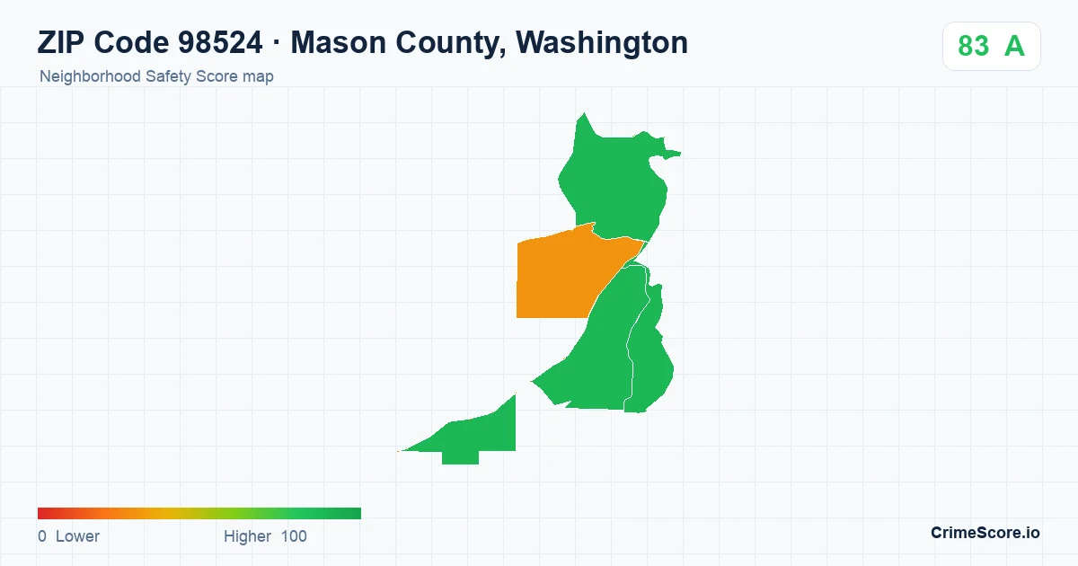 ZIP Code 98524 in Mason County, Washington neighborhood Safety Score map
