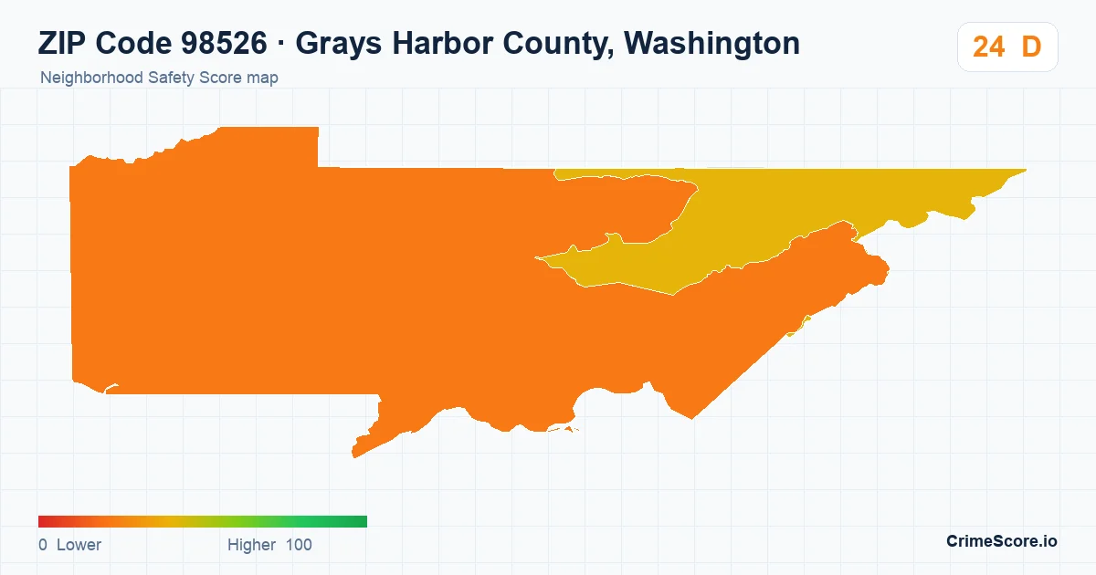 ZIP Code 98526 in Grays Harbor County, Washington neighborhood Safety Score map