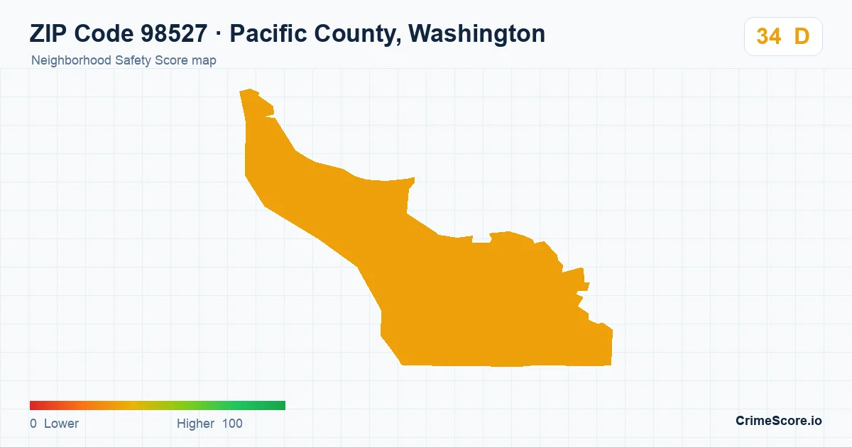 ZIP Code 98527 in Pacific County, Washington neighborhood Safety Score map