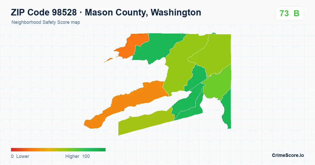 ZIP Code 98528 in Mason County, Washington neighborhood Safety Score map