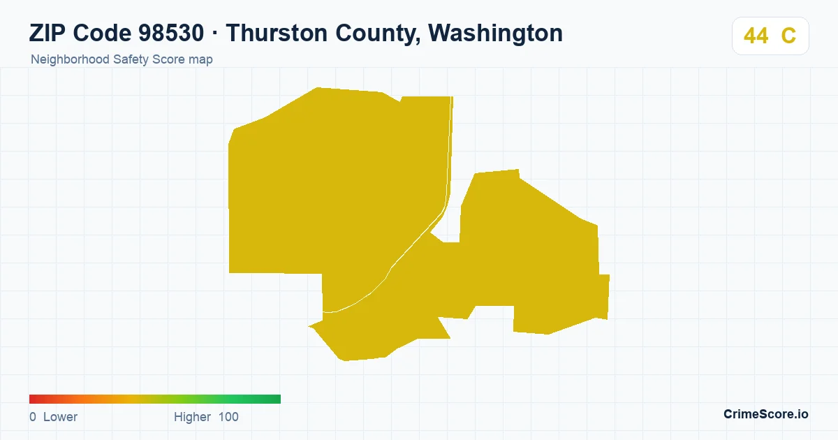 ZIP Code 98530 in Thurston County, Washington neighborhood Safety Score map
