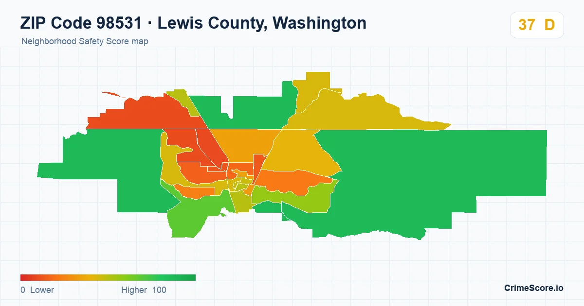 ZIP Code 98531 in Lewis County, Washington neighborhood Safety Score map