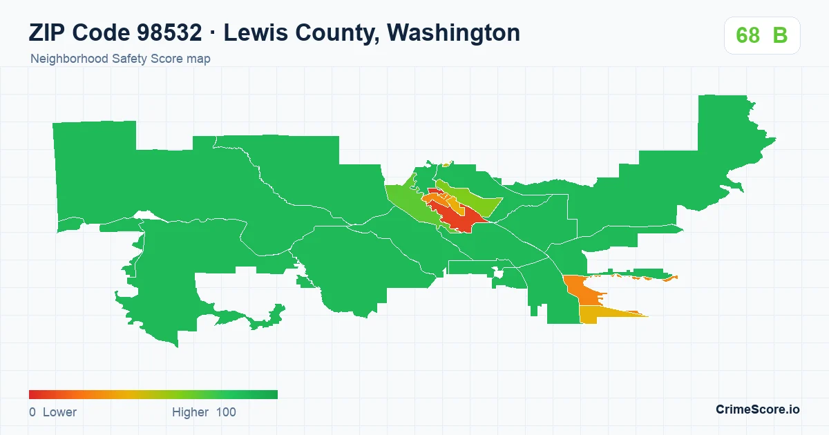 ZIP Code 98532 in Lewis County, Washington neighborhood Safety Score map