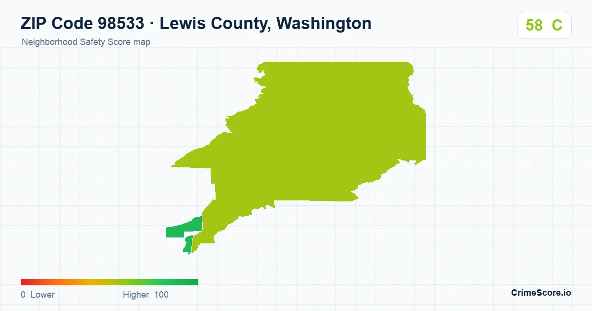 ZIP Code 98533 in Lewis County, Washington neighborhood Safety Score map