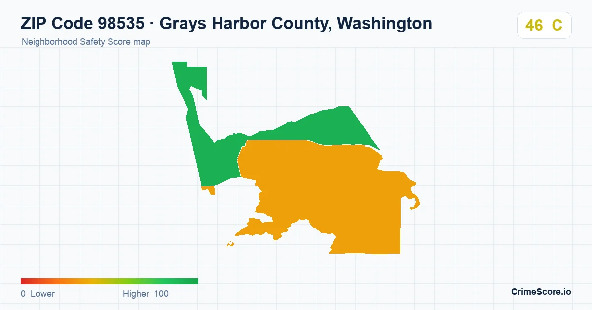 ZIP Code 98535 in Grays Harbor County, Washington neighborhood Safety Score map