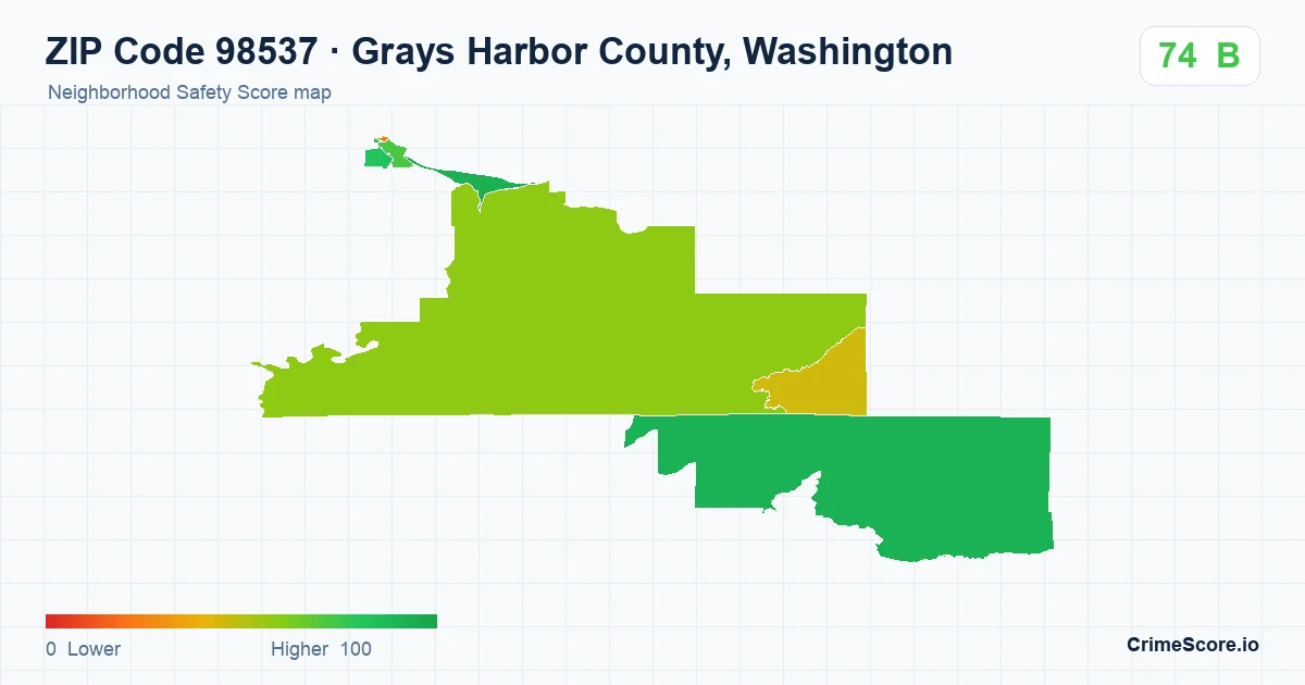 ZIP Code 98537 in Grays Harbor County, Washington neighborhood Safety Score map