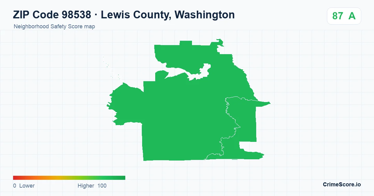 ZIP Code 98538 in Lewis County, Washington neighborhood Safety Score map