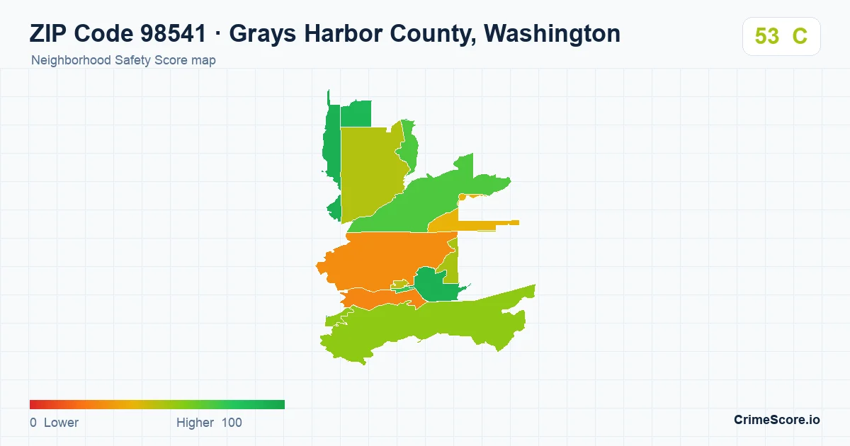 ZIP Code 98541 in Grays Harbor County, Washington neighborhood Safety Score map
