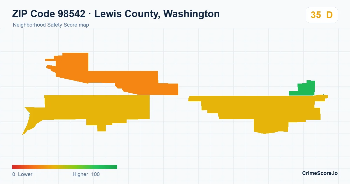 ZIP Code 98542 in Lewis County, Washington neighborhood Safety Score map