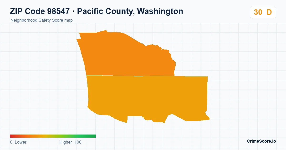 ZIP Code 98547 in Pacific County, Washington neighborhood Safety Score map