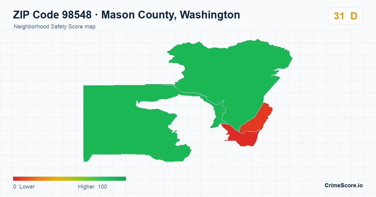 ZIP Code 98548 in Mason County, Washington neighborhood Safety Score map