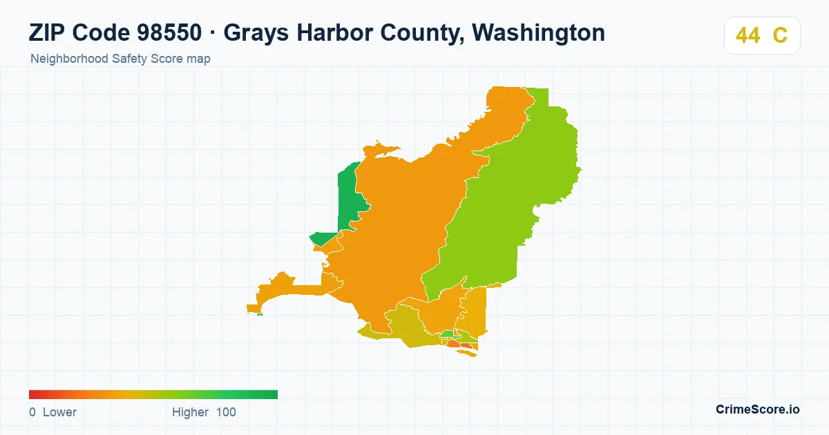 ZIP Code 98550 in Grays Harbor County, Washington neighborhood Safety Score map