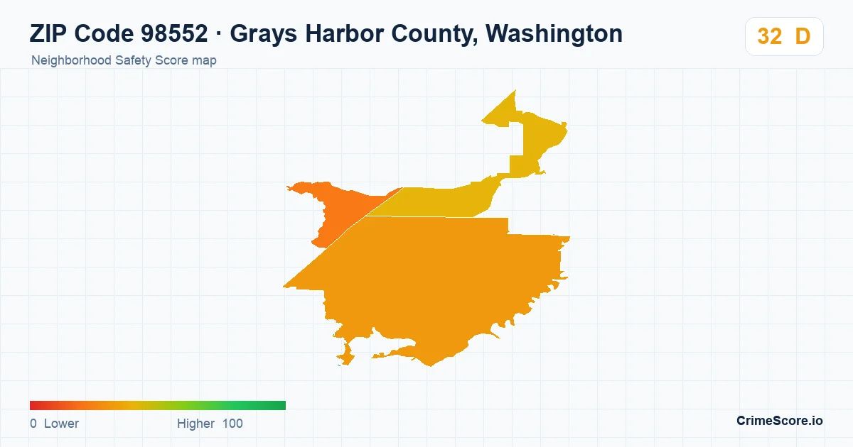 ZIP Code 98552 in Grays Harbor County, Washington neighborhood Safety Score map