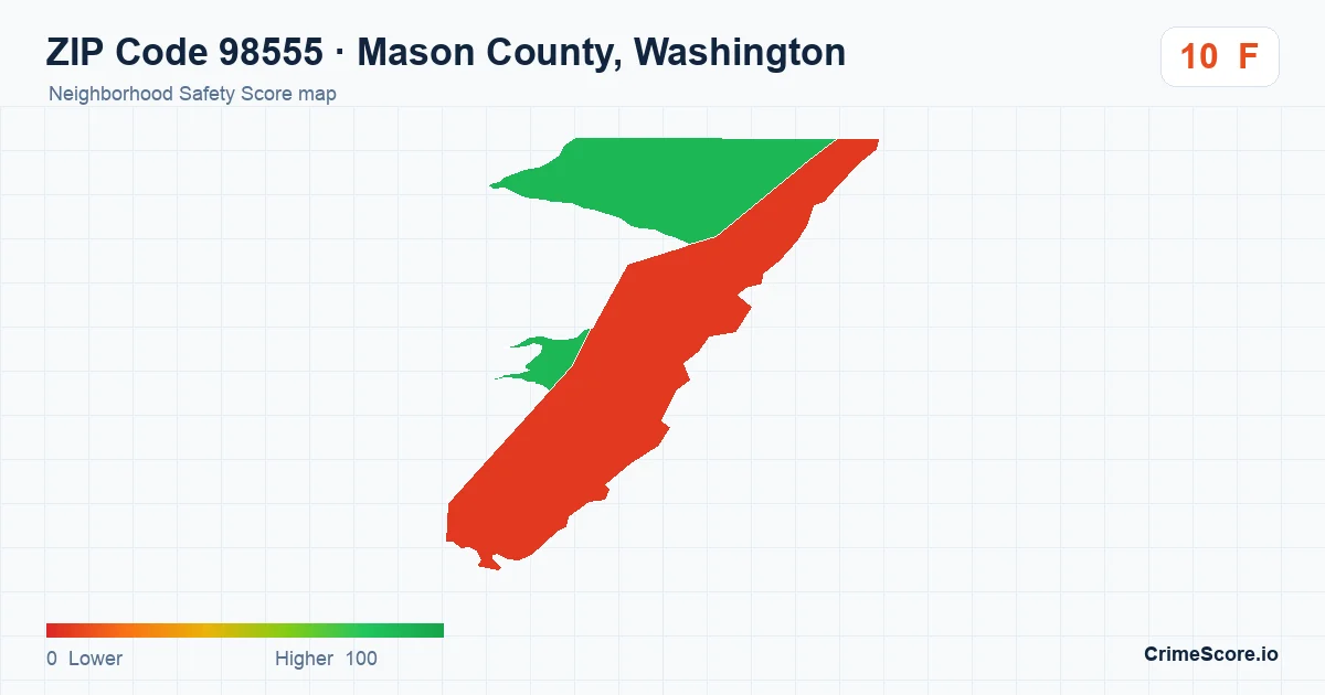 ZIP Code 98555 in Mason County, Washington neighborhood Safety Score map
