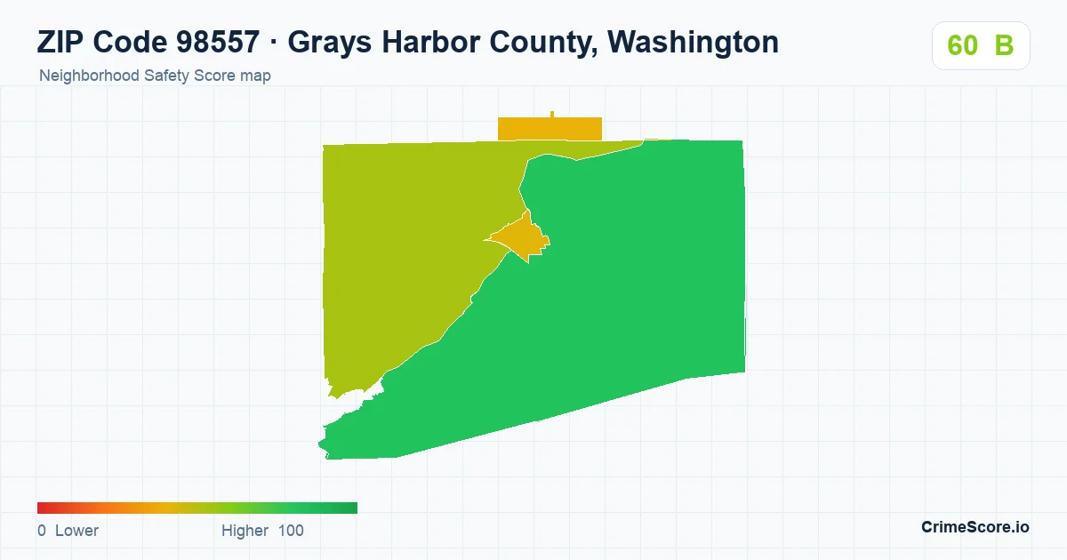 ZIP Code 98557 in Grays Harbor County, Washington neighborhood Safety Score map