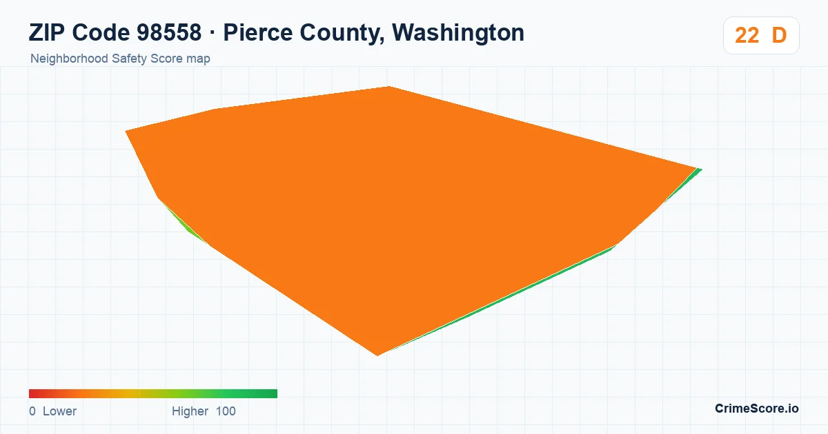 ZIP Code 98558 in Pierce County, Washington neighborhood Safety Score map