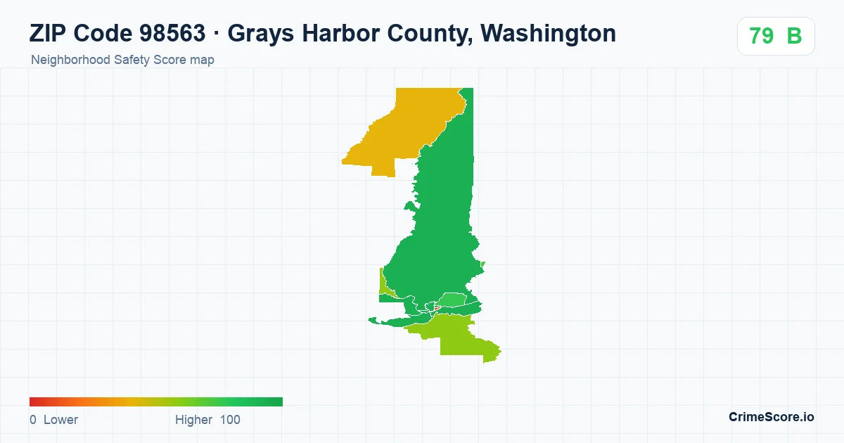 ZIP Code 98563 in Grays Harbor County, Washington neighborhood Safety Score map