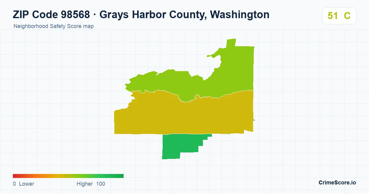 ZIP Code 98568 in Grays Harbor County, Washington neighborhood Safety Score map