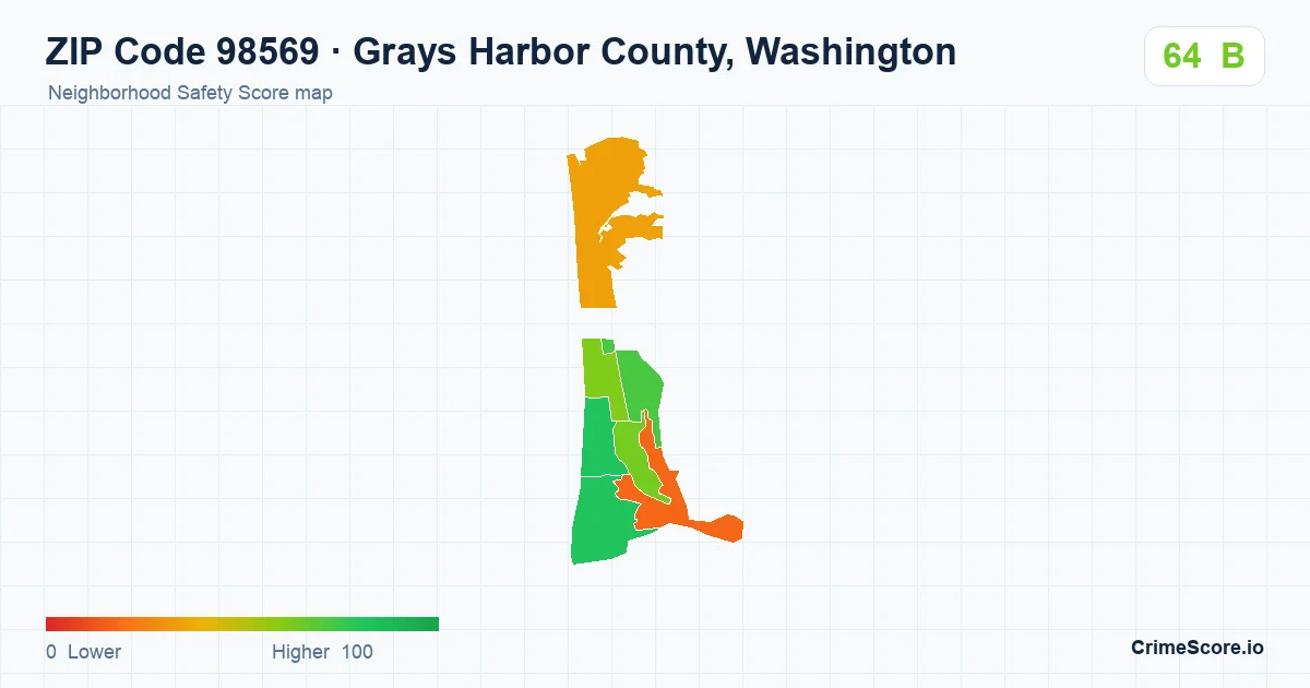 ZIP Code 98569 in Grays Harbor County, Washington neighborhood Safety Score map