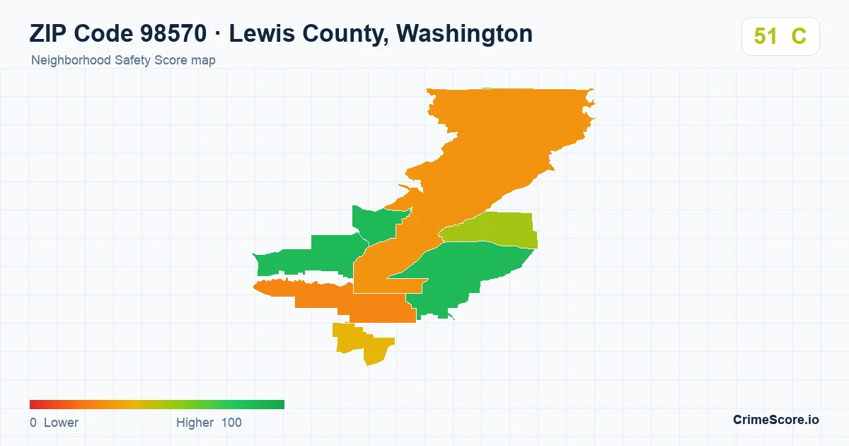 ZIP Code 98570 in Lewis County, Washington neighborhood Safety Score map